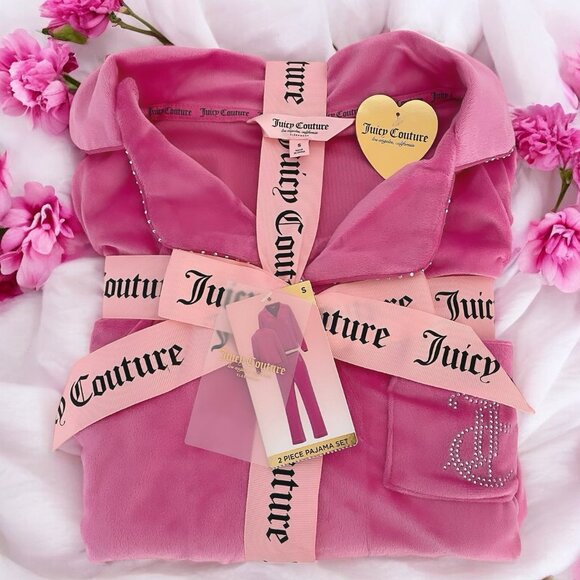 Juicy Couture Pink Velour Top & Pants 2 piece Pajama Gift Set Size Small NWT - Picture 1 of 8